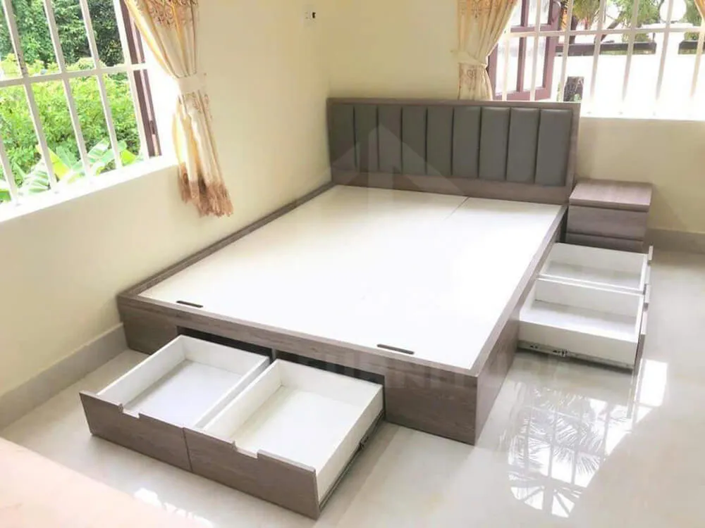 mẫu giường gỗ công nghiệp có ngăn kéo màu trắng bọc đệm mút đầu giường mẫu giường gỗ công nghiệp có ngăn kéo màu trắng bọc đệm mút đầu giường