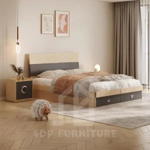 Giường Gỗ MDF Phong Cách Nhật Bản Tối Giản, Thanh Lịch 4