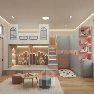 Giường ngủ bé gái tích hợp tủ quần áo tiện lợi