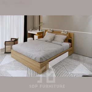 Giường ngủ đầu kệ màu nâu có ngăn kéo 2