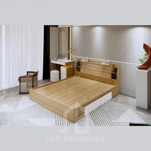 Giường ngủ đầu kệ màu nâu có ngăn kéo 3