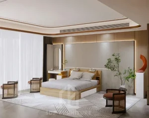 Giường ngủ đầu kệ màu nâu có ngăn kéo 4