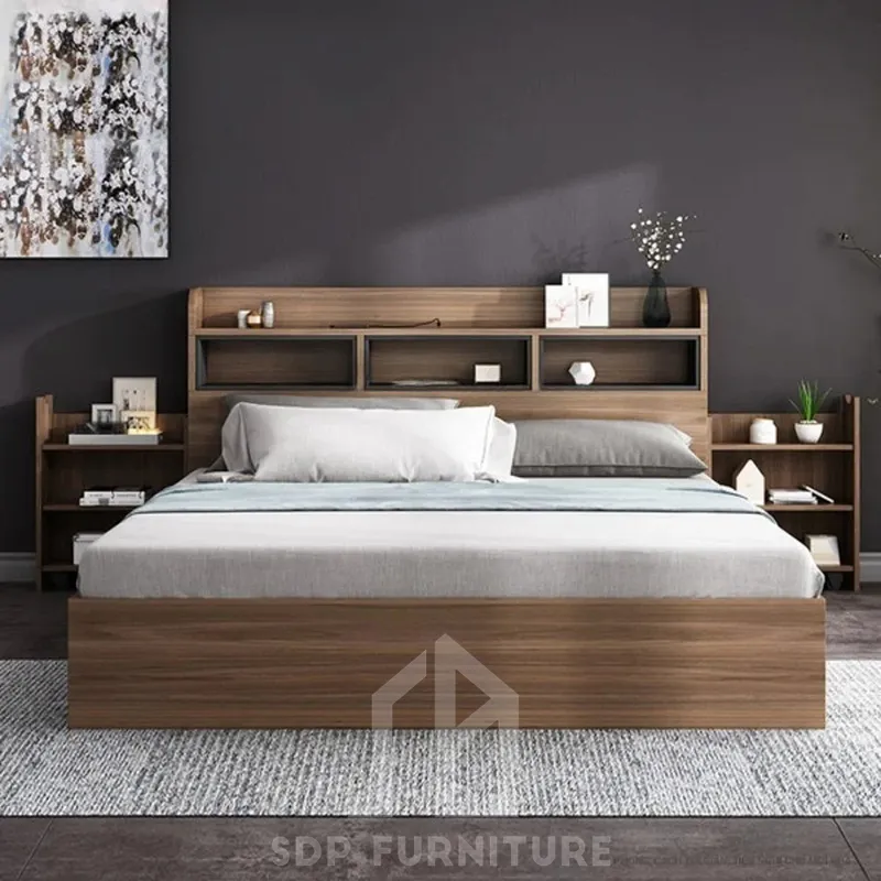 Giường Ngủ Thông Minh Gỗ MDF Màu Nâu Vân Gỗ 1