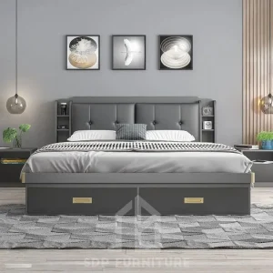 Giường Ngủ Thông Minh Gỗ MDF Màu Xám Nâng Hạ Nệm 4