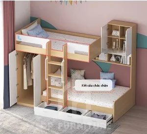 Giường tầng 3 chỗ ngủ bố trí chữ T 2