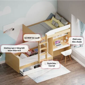 Giường tầng bàn học cạnh giường 3