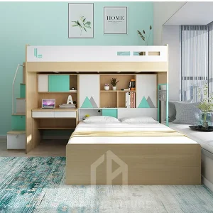 Giường tầng bàn học phối xanh Mint 1