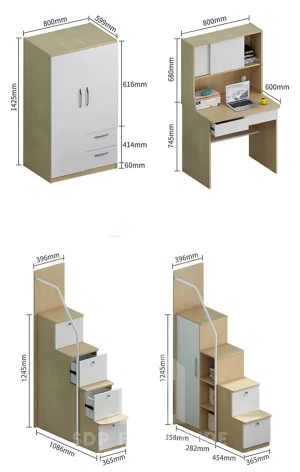 Giường tầng bàn học phối xanh Mint 2