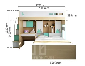 Giường tầng bàn học phối xanh Mint 4