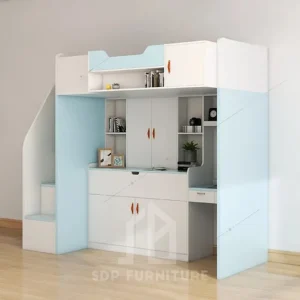 Giường tầng chữ L bàn học phối hồng 1