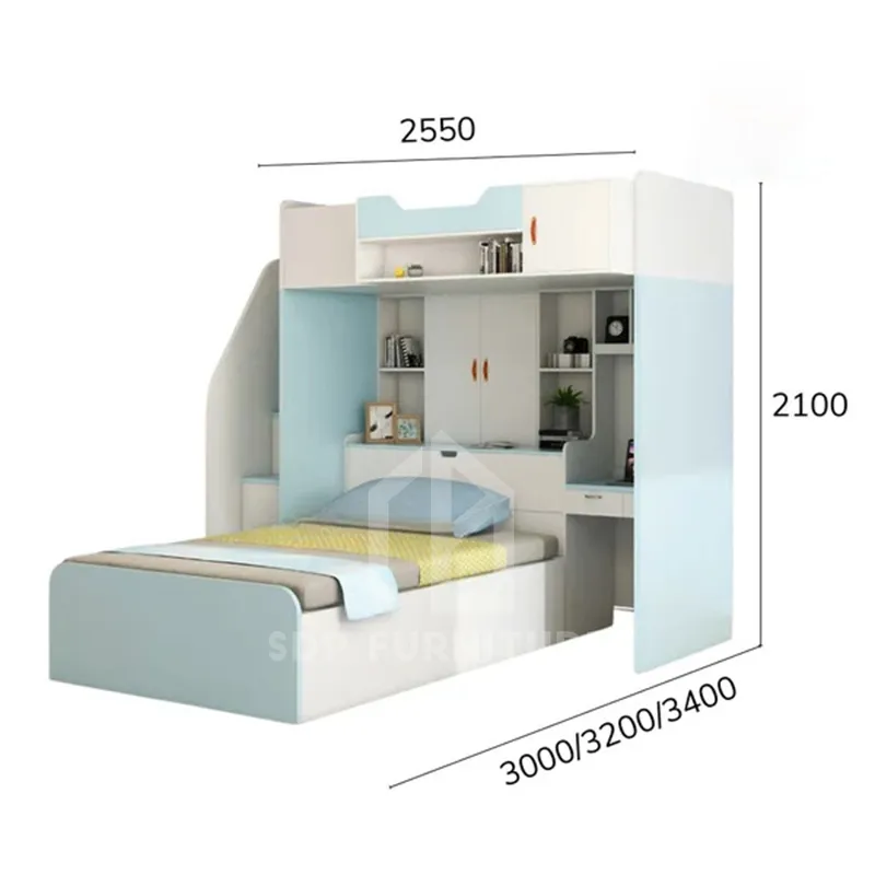 Giường tầng chữ L bàn học phối hồng 5 Giường tầng chữ L bàn học phối hồng 5