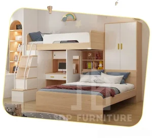 Giường tầng chữ L bàn học và tủ áo 3