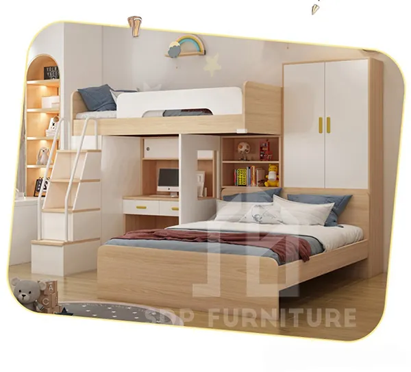 Giường tầng chữ L bàn học và tủ áo 3