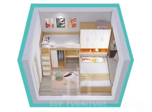 Giường tầng góc chữ L tủ áo cao