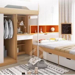 Giường tầng góc chữ L tủ áo cao 2