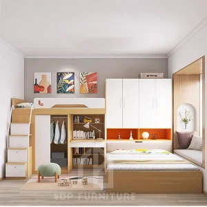 Giường tầng góc chữ L tủ áo cao 5