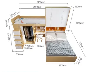 Giường tầng góc chữ L tủ áo cao 1