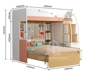 Giường tầng kệ sách phối hồng đào 4
