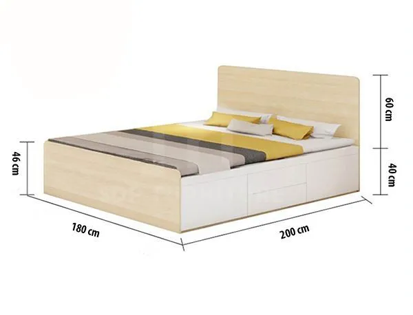 Kích thước giường ngủ 1m8 có ngăn kéo tạo thêm không gian lưu trữ Kích thước giường ngủ tiêu chuẩn có ngăn kéo