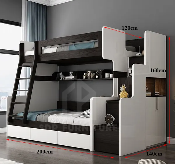 Kích thước giường tầng thông minh tích hợp tủ quần áo và kệ trang trí Kích thước giường ngủ 2 tầng