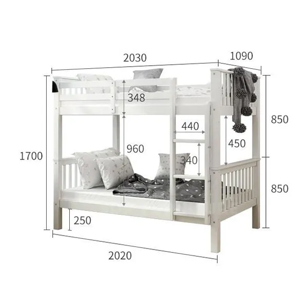 Kích thước giường tầng truyền thống có lan can chắc chắn, an toàn Kích thước giường 2 tầng cho bé