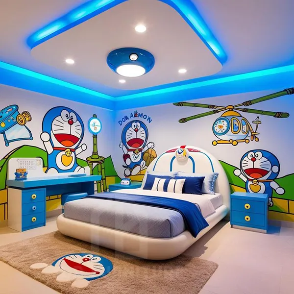 Giường ngủ doraemon thiết kế dễ thương với màu xanh đặc trưng Giường doremon 3
