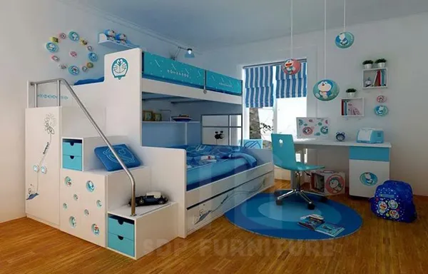 Thiết kế giường tầng hình doremon kết hợp giường kéo và kệ sách Giường doremon 9