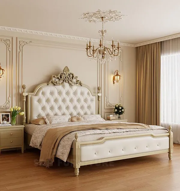 Giường 2m 2m2 phong cách tân cổ điển với đầu giường chạm nổi, điểm nhấn nghệ thuật mẫu giường gỗ 2mx2m2 đẹp 5
