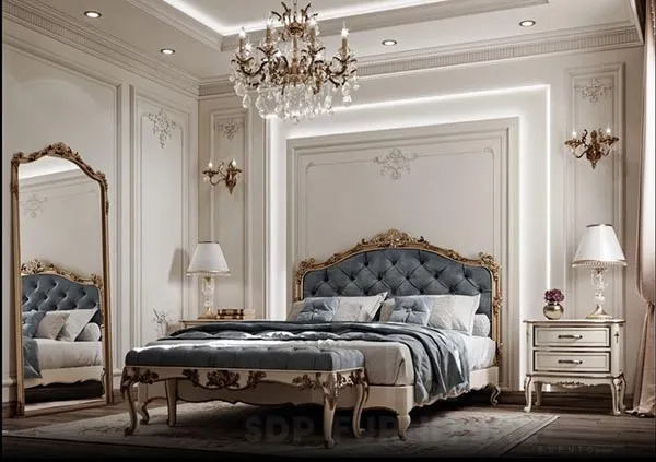Thiết kế giường ngủ 2mx2m2 cổ điển với đường nét uốn lượn mềm mại giường ngủ 2mx2m2
