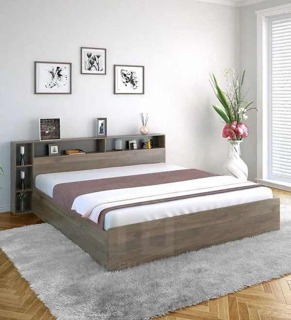 Giường ngủ king size chất liệu gỗ công nghiệp kết hợp đầu giường trang trí giường king