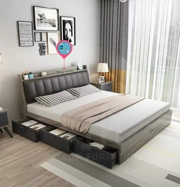 Mẫu giường ngủ queen size với thiết kế hiện đại, đường nét thanh thoát giường queen size giá bao nhiêu