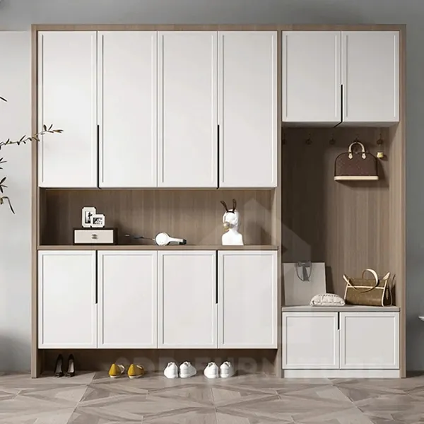 Mẫu kệ giày kịch trần kết hợp móc treo và ghế ngồi cho biệt thự Tủ giày kịch trần 44