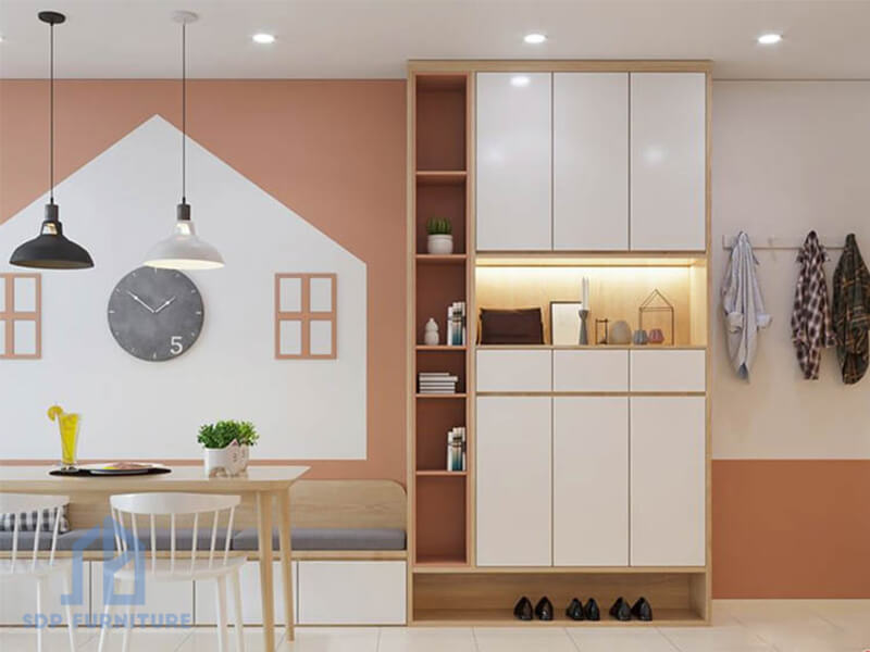 Tủ giày đụng trần kết hợp kệ trang trí Tủ giày kịch trần 6