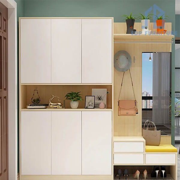 Tủ giày đa năng kịch trần tích hợp gương và ghế ngồi thay giày Tủ giày kịch trần 33