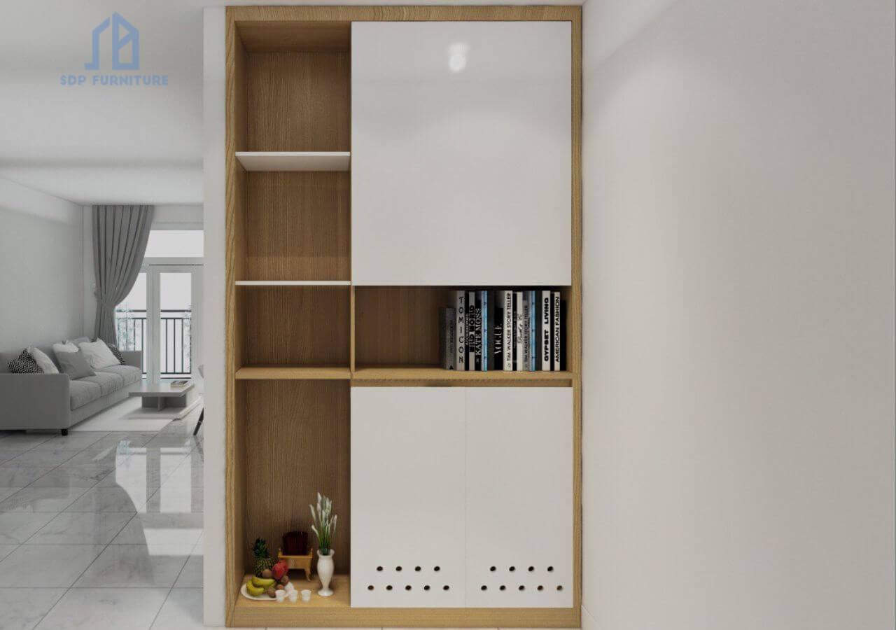 Tủ giày thông minh đụng trần có ngăn để sách cho căn hộ chung cư Tủ giày kịch trần 1