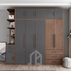 Tủ quần áo 4 cánh mở kết hợp kệ góc vuông trang trí 3