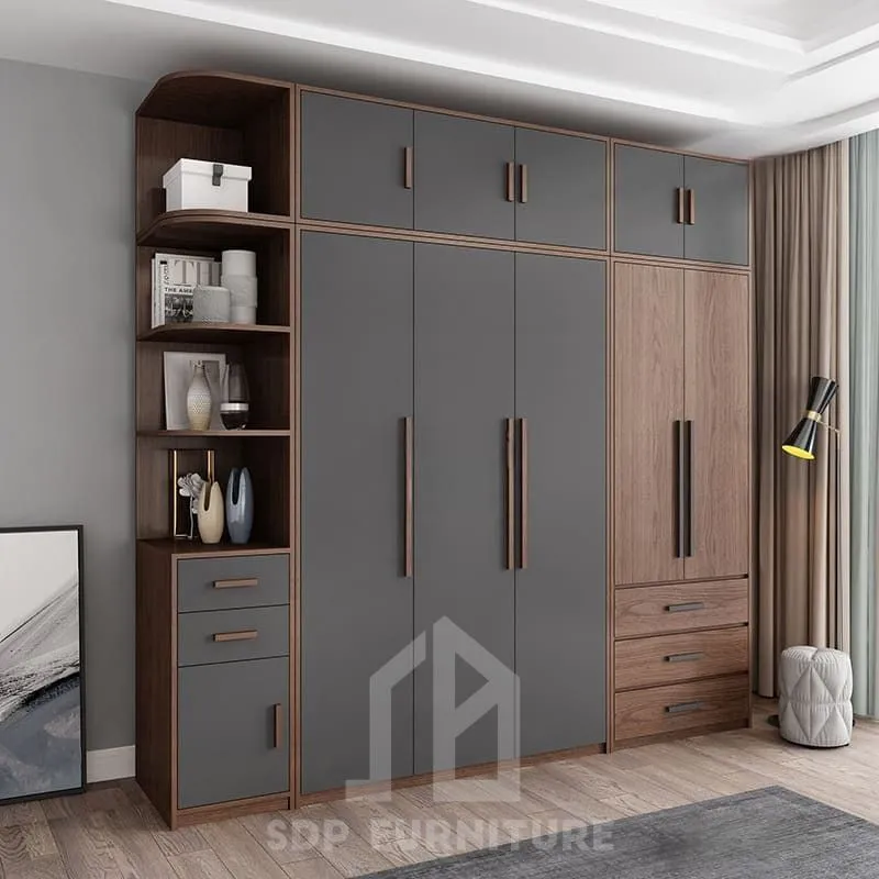 Tủ quần áo 4 cánh mở kết hợp kệ góc vuông trang trí 4