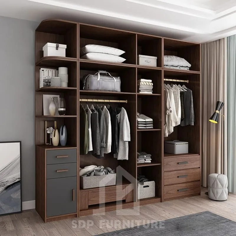 Tủ quần áo 4 cánh mở kết hợp kệ góc vuông trang trí 2