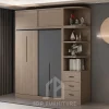 Tủ quần áo cửa lùa phối màu xám – vân gỗ kèm kệ trang trí 4