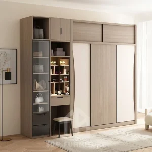 Tủ quần áo cửa lùa tích hợp bàn trang điểm và kệ trang trí 2