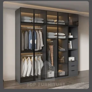 Tủ quần áo gỗ công nghiệp cánh kính màu xám hiện đại 2