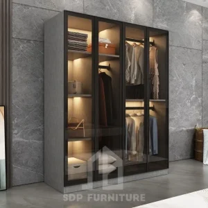 Tủ quần áo gỗ công nghiệp cánh kính phối hộc tủ bên dưới 1
