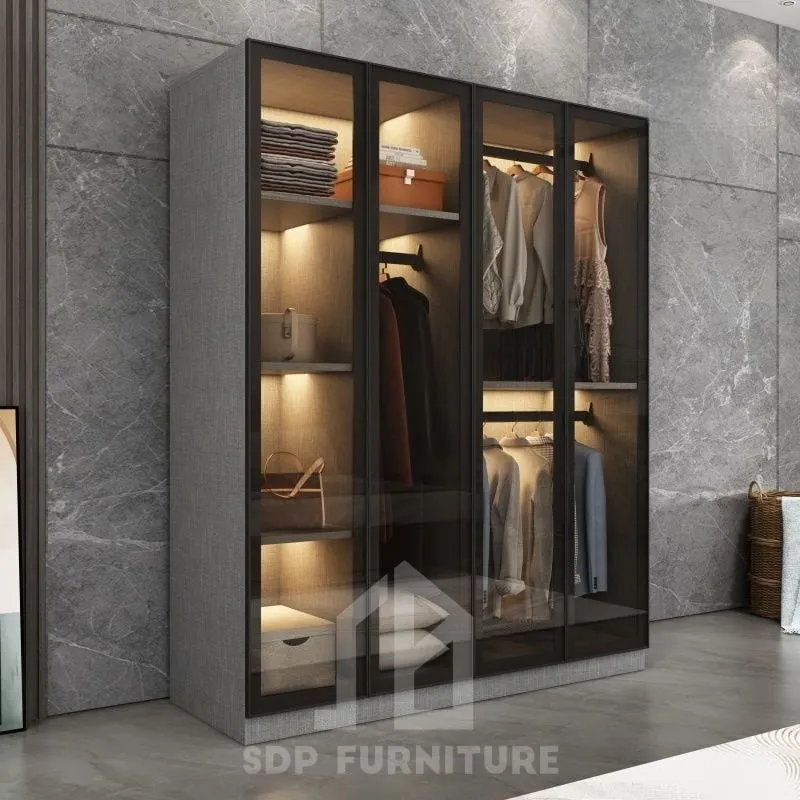 Tủ quần áo gỗ công nghiệp cánh kính phối hộc tủ bên dưới 1