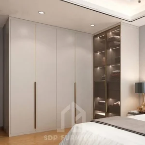 Tủ quần áo gỗ công nghiệp cánh kính viền đen kịch trần 2