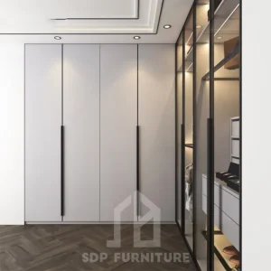 Tủ quần áo gỗ công nghiệp cánh kính viền đen kịch trần 3