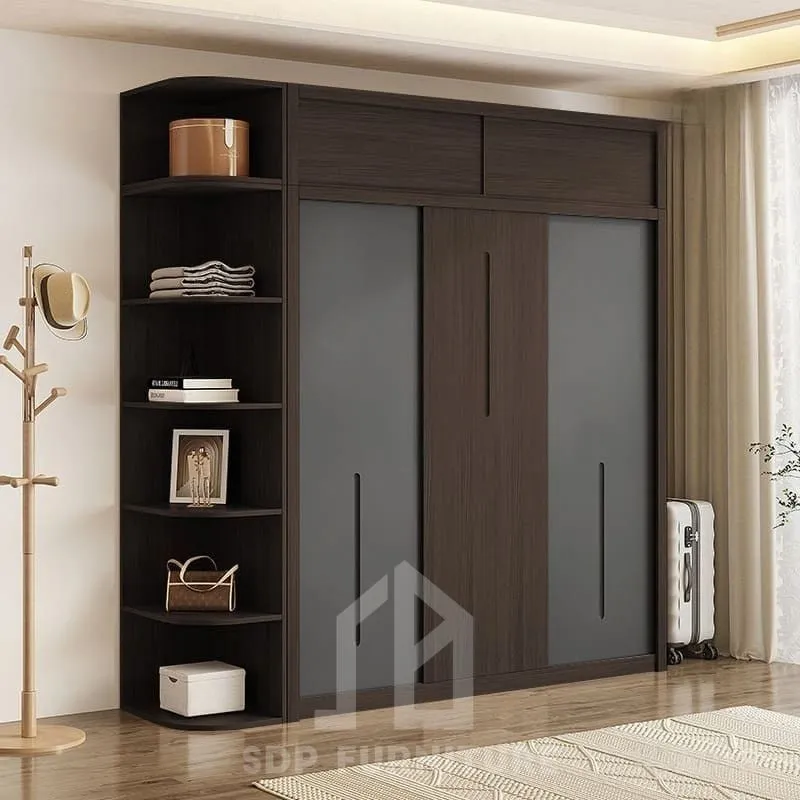 Tủ quần áo gỗ công nghiệp cánh lùa kịch trần có kệ góc trang trí 2