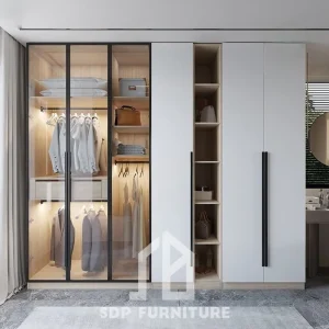 Tủ quần áo gỗ công nghiệp phối cánh kính và cánh kín thanh lịch 2